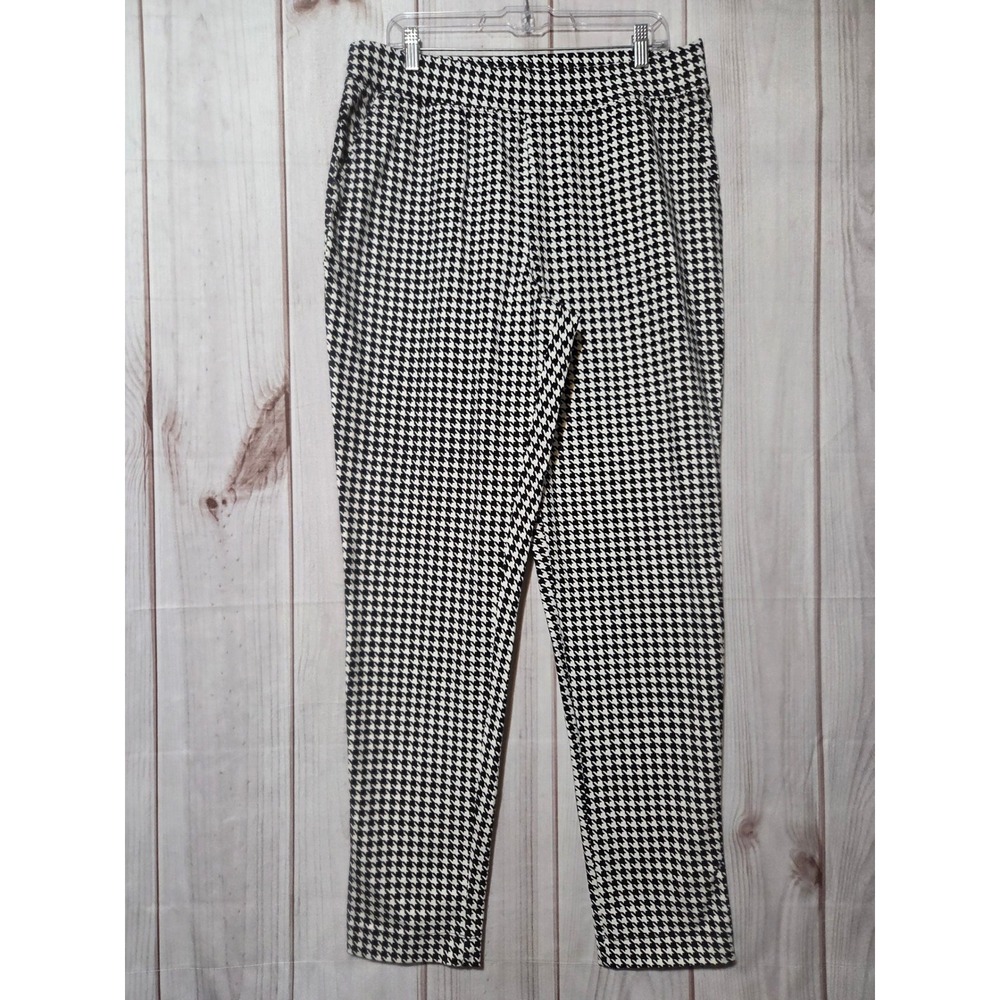 Denim & Co Womens Large Tall Houndstooth‎ Pull On Leggings Black White Stretch